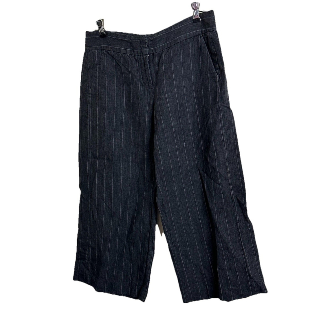 Isda & Co Women Wide Leg Linen‎ Pants Size 8 Cropped Gray Pinstripe Work Wear